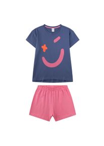 Schlafanzug Sanetta "Pyjama Pyjama Teenager Smiley kurz", M&auml;dchen, Gr. 152, bunt (blau, pink), Obermaterial: 100% Baumwolle CO., Homewear-Sets Schlafanzug