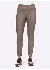 Lederimitathose Heine, Damen, Gr. 46, Normalgr&ouml;&szlig;en, grau (taupe), 100% Polyester, unifarben, 7/8-L&auml;nge, Hosen Lederimitathose