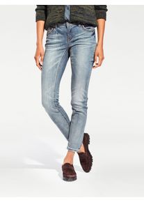 R&ouml;hrenjeans Heine, Damen, Gr. 46, Normalgr&ouml;&szlig;en, blau (bleached), 95% Baumwolle, 3% Polyester, 2% Elasthan, Miedereinsatz:15% Elasthan, 85% Polyamid, unifarben, lang, Jeans R&ouml;hrenjeans