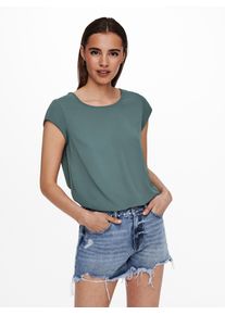 Kurzarmbluse Only "ONLVIC &ndash; feminines Blusenshirt in lockerer Form", Damen, Gr. 38, gr&uuml;n (balsam gr&uuml;n), Web, Obermaterial: 97% Polyester, 3% Elasthan, unifarben, regular fit Po-bedeckend, Rundhals, Blusen Kurzarmbluse, Materialmix, regular fit