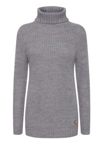 Strickfleece-Pullover oxmo "Strickpullover OXNanna", Damen, Gr. XS, grau (medium grau melange), Obermaterial: 85% Polyacryl PAN. 15% Wolle WO., Pullover Strickfleece-Pullover