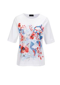 Print-Shirt GOLDNER "Kurzgr&ouml;&szlig;e Druckshirt aus Baumwoll-Jersey", Damen, Gr. 23, wei&szlig; (wei&szlig;, gemustert), Obermaterial: 95% Baumwolle CO. 5% Elasthan EL., Sonstiges, Shirts Print-Shirt, Ausschnitt mit schmalem Einfass