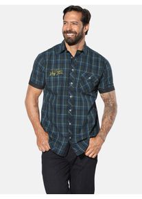 Karohemd Jan Vanderstorm "Kurzarmhemd EMYLS", Herren, Gr. 4XL, weit, blau (petrol kariert), Obermaterial: 100% Baumwolle CO., Hemden Karohemd