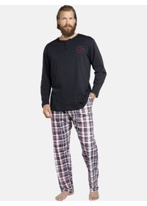 Schlafanzug Jan Vanderstorm "3 tlg. Schlafanzug HELIMAR", Herren, Gr. XL, blau (dunkelblau dunkelrot), Obermaterial: 100% Baumwolle CO., Homewear-Sets Schlafanzug