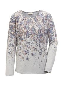 Print-Shirt GOLDNER "Sch&ouml;nes Druckshirt mit aufwendigem Ausschnitt", Damen, Gr. 42, lila (hellflieder, gemustert), Obermaterial: 75% Viskose CV. 20% metallisierte Fasern MTF. 5% Elasthan EL., normal, Sonstiges, Shirts Print-Shirt, Ohne