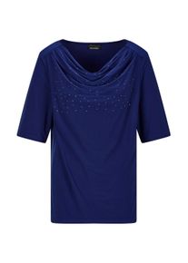 Kurzarmshirt GOLDNER "Kurzgr&ouml;&szlig;e Jerseyshirt mit Glitzersteinen", Damen, Gr. 22, blau (royalblau), Obermaterial: 95% Polyester PES. 5% Elasthan EL., figurumspielend, Shirts Kurzarmshirt, Ton in Ton Hotfix am Wasserfallausschnitt