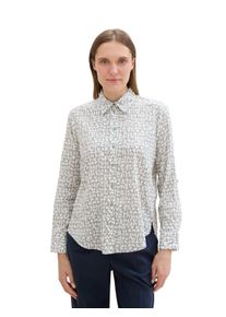 Langarmbluse Tom Tailor, Damen, Gr. 34, grau (neutral tile design), Web, Obermaterial: 53% Baumwolle, 47% Modal, gemustert, regular fit taillenbedeckt, ohne Ausschnitt, Blusen Langarmbluse, mit All-Over Print
