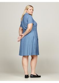 Hemdblusenkleid Tommy Hilfiger Curve "CRV FOULARD PLEATED SHIRTDRESS", Damen, Gr. 48, N-Gr, blau (rauchbl bedr), Web, Obermaterial: 100% Polyester, bedruckt, regular fit, Kleider Hemdblusenkleid, Gro&szlig;e Gr&ouml;&szlig;en