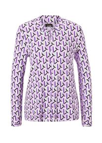 Print-Shirt GOLDNER "Kurzgr&ouml;&szlig;e Druckshirt mit besonderem Ausschnitt", Damen, Gr. 21, lila (opalflieder, gemustert), Obermaterial: 95% Viskose CV. 5% Elasthan EL., Sonstiges, Shirts Print-Shirt, Ausschnitt mit Knotendetail