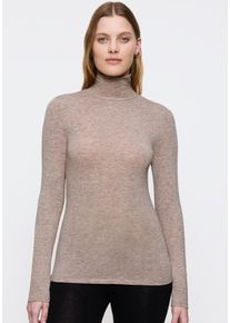 Langarmshirt Triumph "Beauty Layers Top LSL Turtleneck 04", Damen, Gr. XS, braun (braun, light combination), Single Jersey, Obermaterial: 48% Wolle, 48% Modal, 4% Elasthan, figurbetont h&uuml;ftbedeckend, ohne Ausschnitt, Shirts Langarmshirt, temperaturausgleichend