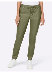 Lederimitathose Heine, Damen, Gr. 46, Normalgr&ouml;&szlig;en, gr&uuml;n (khaki), 100% Polyester, unifarben, lang, Hosen Lederimitathose