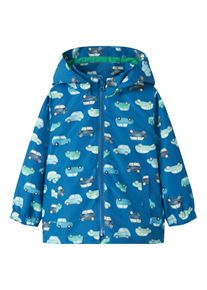 Outdoorjacke name it "NMMMAX JACKET LI AOP NOOS", Jungen, Gr. 86, imperial blau aop:2 cars, Web, Obermaterial: 100% Polyester, bedruckt, normal, elastischer Bund, Jacken Outdoorjacke, reflektierende Details, wasserabweisend