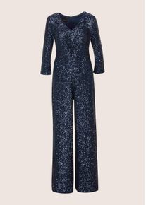 Madeleine Mode Overall MADELEINE "Jumpsuit Eleganter Pailletten-Einteiler", Damen, Gr. 46, N-Gr, blau (dunkelblau), Obermaterial: 100% Polyester PES., Overalls Overall