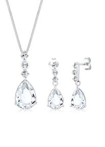 Ohrring und Ketten Set Elli Premium "Schmuckset Set Tropfen Kristalle 925 Silber" Gr. 45, silber, Schmuck_Sets, Damen, Blacklist, Silber 925 (Sterlingsilber), Ohrring und Ketten Set