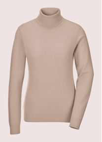 Madeleine Mode Longpullover MADELEINE "Kaschmirpullover Zeitloser Strickpullover mit geripptem Rollkragen", Damen, Gr. 44/46, beige, Obermaterial: 100% Kaschmir WS., Modern, Pullover Longpullover, Kaschmirpullover mit Rollkragen, Langarm