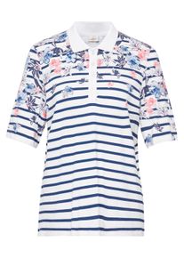 Poloshirt GOLDNER "Kurzgr&ouml;&szlig;e Hautangenehmes Druck-Poloshirt", Damen, Gr. 24, wei&szlig; (wei&szlig;, blau, koralle, gemustert), Obermaterial: 95% Viskose CV. 5% Elasthan EL., normal, Sonstiges, Shirts Poloshirt, Ohne