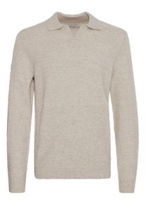 Strickfleece-Pullover Casual Friday "Strickpullover CFKARL polo knit", Herren, Gr. XXL, beige (light sand melange), Obermaterial: 50% Polyacryl PAN. 28% Polyester PES. 22% Nylon NY., Pullover Strickfleece-Pullover