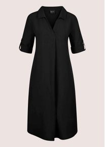 Madeleine Mode Sommerkleid MADELEINE "Kleid Kleid mit Krempel&auml;rmeln in 3/4-L&auml;nge", Damen, Gr. 34, N + K Gr, schwarz, Obermaterial: 70% Lyocell CLY. 30% Leinen LI., Modern, normal, Kleider Sommerkleid