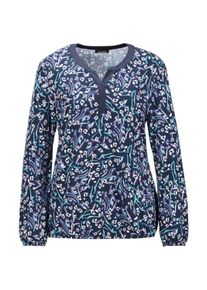 Print-Shirt GOLDNER "Trageangenehmes Shirt mit individuellem Druck", Damen, Gr. 38, blau (taubenblau, gemustert), Obermaterial: 95% Viskose CV. 5% Elasthan EL., figurumspielend, Gummib&uuml;ndchen, Shirts Print-Shirt, Ohne