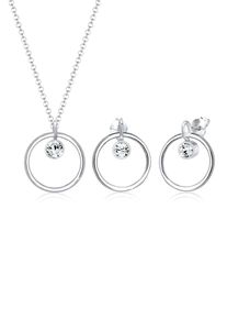 Ohrring und Ketten Set Elli "Schmuckset Kreis Glas Kristalle Wei&szlig; 925 Sterling Silber" Gr. 45, silber, Schmuck_Sets, Herren, Blacklist, Silber 925 (Sterlingsilber), Ohrring und Ketten Set