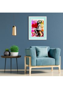 Bild mit Rahmen queence "Frau, Herz, Liebe", blau (farbe rahmen: wei&szlig;, farbe bild(er): t&uuml;rkis), B:40cm H:50cm T:2cm, Acrylglas, Holz, Bilder, Bild mit Rahmen, Poster mit buntem Acrylglas Passepartout