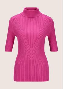 Madeleine Mode Longpullover MADELEINE "Pullover Rippstrickpullover mit Halbarm", Damen, Gr. 48, pink (magenta), Obermaterial: 65% Viskose CV. 35% Polyamid PA., Modern, normal, Pullover Longpullover