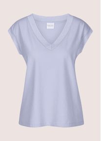 Madeleine Mode Kurzarmshirt MADELEINE "Jerseyshirt Sommershirt mit Rippenb&auml;ndern", Damen, Gr. 38, lila (hellamethyst), Obermaterial: 92% Baumwolle CO. 8% Elasthan EL., Modern, V-Ausschnitt, Shirts Kurzarmshirt, Breites Rippenband