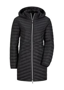 Winterjacke GOLDNER "Kurzgr&ouml;&szlig;e Gef&uuml;tterter langer Mantel mit Kapuze", Damen, Gr. 24, schwarz, Obermaterial: 100% Polyamid PA., Modisch, gerade, Jacken Winterjacke, mit femininer Steppung