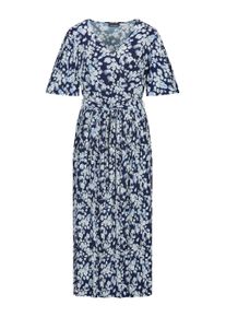Sommerkleid GOLDNER "Kurzgr&ouml;&szlig;e Wickelkleid mit floralem Design", Damen, Gr. 19, K-Gr, blau (marine, wei&szlig;, gebl&uuml;mt), Obermaterial: 92% Polyester PES. 8% Elasthan EL., tailliert, V-Ausschnitt, Kleider Sommerkleid, Mit plissiertem Rockteil