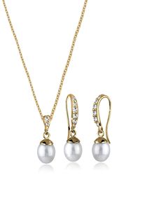 Ohrring und Ketten Set Elli "Schmuckset Elegant Perle Kristalle 925 Silber" Gr. 45, gold, Schmuck_Sets, Damen, Blacklist, Silber 925 (Sterlingsilber), Ohrring und Ketten Set