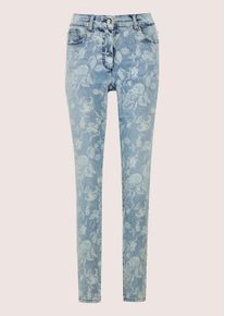 Madeleine Mode Regular-fit-Jeans MADELEINE "Jeans Schlanke Five-Pocket mit Unikat-Print", Damen, Gr. 42, N + K Gr, blau, Obermaterial: 84% Baumwolle CO. 13% Polyester PES. 3% Elasthan EL., Jeans Regular-fit-Jeans