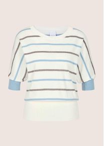 Madeleine Mode Longpullover MADELEINE "Strickpullover Ringelpullover mit Glanzgarn", Damen, Gr. 48, wei&szlig; (wei&szlig;, himmelblau, multicolor), Obermaterial: 98% Baumwolle CO (CMIA). 2% metallisierte Fasern MTF., Modern, Pullover Longpullover, Breiter Rippenbund