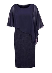 Abendkleid GOLDNER "Festliches Kleid mit feinem Chiffon&uuml;berwurf", Damen, Gr. 44, N-Gr, blau (marine), Obermaterial: 92% Polyester PES. 8% Elasthan EL., festlich, Sonstiges, Kleider Abendkleid, Chiffon