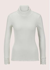 Madeleine Mode Langarmshirt MADELEINE "Rollkragenshirt Elegantes Basicshirt mit Spitze, Rollkragen", Damen, Gr. 44, wei&szlig; (wollwei&szlig;), Obermaterial: 74% Wolle mw. 10% Polyester PES. 9% Kaschmir WS. 2% diverse Faserarten dF. 2% Polyamid PA., Modern, normal, Shirts Langarmshirt, Spitzenbesatz am &Auml;rmelabschluss