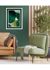 Bild mit Rahmen queence "Abstrakt, dunkelgr&uuml;n, Bl&auml;tter", gr&uuml;n (farbe rahmen: wei&szlig;, farbe bild(er): gr&uuml;n), B:40cm H:50cm T:2cm, Acrylglas, Holz, Bilder, Bild mit Rahmen, Poster mit buntem Acrylglas Passepartout