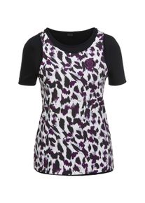 Madeleine Mode Kurzarmshirt MADELEINE "Laufshirt two in one Two-in-One-Laufshirt im Leo-Look", Damen, Gr. 34, wei&szlig; (creme, lila, multicolor), Obermaterial: 89% Polyester PES. 11% Elasthan EL., Modern, Shirts Kurzarmshirt