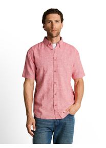 Kurzarmhemd Tom Tailor, Damen, Gr. S, N-Gr, chili orange check, Web, Obermaterial: 55% Leinen, 45% Baumwolle, gemustert, regular fit normal, ohne Ausschnitt, Hemden Kurzarmhemd, mit Button-Down Kragen