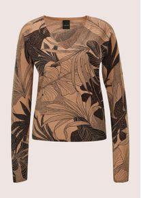 Madeleine Mode Longpullover MADELEINE "Kaschmirpullover Kaschmirpullover mit V-Ausschnitt", Damen, Gr. 40/42, braun (caramel, multicolor), Obermaterial: 100% Kaschmir WS., Modern, V-Ausschnitt, Pullover Longpullover, Kaschmir-Druckpullover