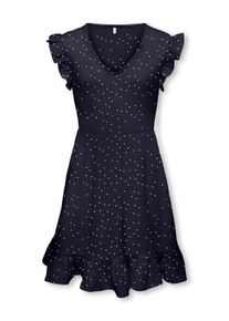 Sommerkleid KIDS Only "KOGHILLARY V NECK DRESS CS WVN", M&auml;dchen, Gr. 158/164, N-Gr, night sky aop:wei&szlig; dots, Web, Obermaterial: 98% Polyester, 2% Elasthan, bedruckt, gepunktet, figurumspielend Midi, V-Ausschnitt, Fl&uuml;gel&auml;rmel R&uuml;schen, Kleider Sommerkleid