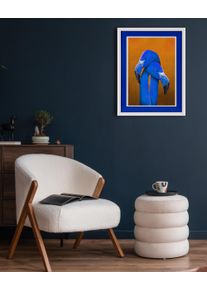Bild mit Rahmen queence "Flamingo, Liebe, blau", blau (farbe rahmen: wei&szlig;, farbe bild(er): blau), B:40cm H:50cm T:2cm, Acrylglas, Holz, Bilder, Bild mit Rahmen, Poster mit buntem Acrylglas Passepartout