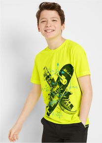T-Shirt bonprix, Jungen, Gr. 164/170, gelb (neongelb bedruckt), Obermaterial: 100% Polyester, regular fit, Shirts T-Shirt, Regular Fit, Kurzarm, Rundhalsausschnitt, mit Frontdruck