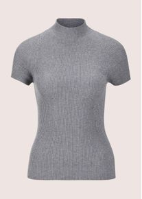 Madeleine Mode Longpullover MADELEINE "Strickoberteil Kurzarm-Pullover aus Strick", Damen, Gr. 36/38, grau (grau, wollwei&szlig;, melange), Obermaterial: 70% Viskose CV. 30% Polyamid PA., Modern, normal, Pullover Longpullover, Pullover mit Kurzarm