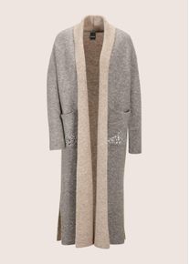 Madeleine Mode Langmantel MADELEINE "Strickmantel Doubleface-Mantel mit Schalkragen", Damen, Gr. 36/38, beige (steingrau, beige, melange), Obermaterial: 46% Polyacryl PAN. 45% Polyester PES. 6% Wolle mw. 3% Polyamid PA., Modern, M&auml;ntel Langmantel, Doubleface