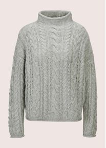 Madeleine Mode Longpullover MADELEINE "Strickpullover Stilvoller Grobstrickpullover mit Zopfmuster", Damen, Gr. 40/42, grau (steingrau, melange), Obermaterial: 90% Schurwolle WV. 10% Kaschmir WS., Modern, Pullover Longpullover, Mit Zopfmuster