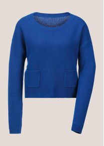 Madeleine Mode Longpullover MADELEINE "Strickpullover Wollpullover mit U-Boot-Ausschnitt", Damen, Gr. 44/46, blau (royalblau), Obermaterial: 25% Alpaka WP. 25% Polyamid PA. 25% Schurwolle WV. 25% Viskose CV., Modern, normal, Pullover Longpullover