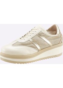 Schn&uuml;rschuh Heine, Damen, Gr. 37, gold (creme, goldfarben), Leder, Synthetik, Textil, Schuhe Schn&uuml;rschuh