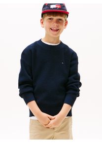 Rundhalspullover Tommy Hilfiger "COTTON TEXTURE SWEATER", Jungen, Gr. 8 (128), blau (schwarz night navy), Strick, Obermaterial: 100% Baumwolle, unifarben, regular fit h&uuml;ftlang, Rundhals, B&uuml;ndchen, Pullover Rundhalspullover, f&uuml;r Kinder bis 16 Jahre, Strukturstrick