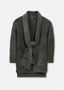 Madeleine Mode Strickjacke MADELEINE "Strickjacke Lange Strickjacke mit Glanz", Damen, Gr. 36/38, grau (grau, melange), Obermaterial: 50% Polyacryl PAN. 40% Polyester PES. 10% Wolle WO., Modern, Strickjacken Strickjacke