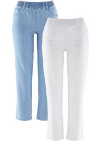 Straight-Jeans bonprix, Damen, Gr. 50, N-Gr, wei&szlig;, hellblau denim, Denim/Jeans, Obermaterial: 82% Baumwolle, 17% Polyester, 1% Elasthan, regular fit, Jeans Straight-Jeans, gerades Bein, mit erh&ouml;htem Gummibund, in Stretch-Qualit&auml;t
