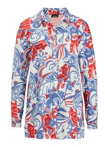 Hemdbluse GOLDNER "Hemdbluse mit floralem Muster und Hemdkragen", Damen, Gr. 40, rot (rot, blau, gemustert), Obermaterial: 100% Viskose CV., figurumspielend, Manschette, Blusen Hemdbluse, Alloverdruck